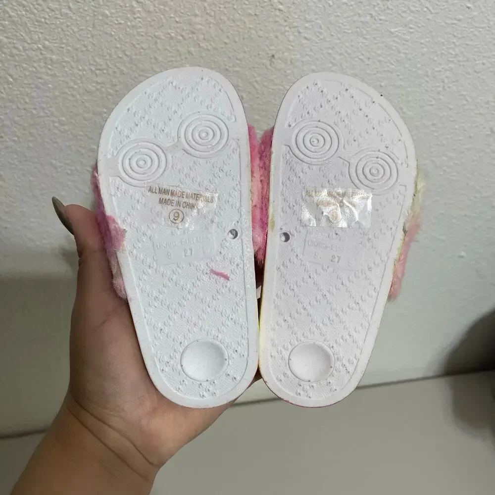 Lucky Top Tie Dye Fur Plush Slides Sz 9